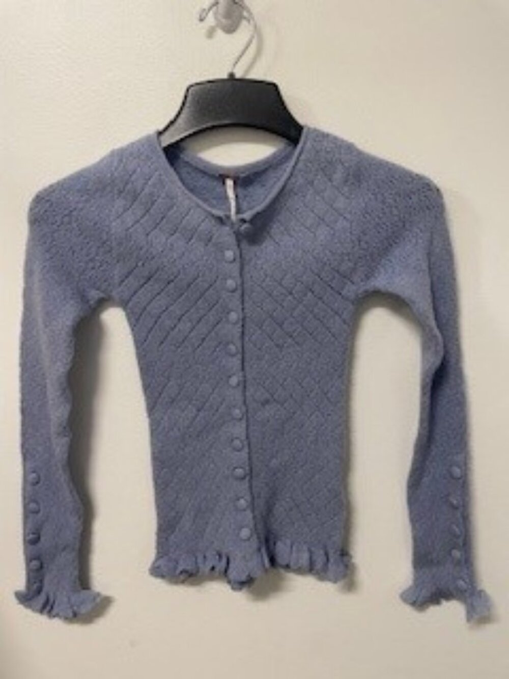 Free People XS SKY pointelle ruffle trim cardigan